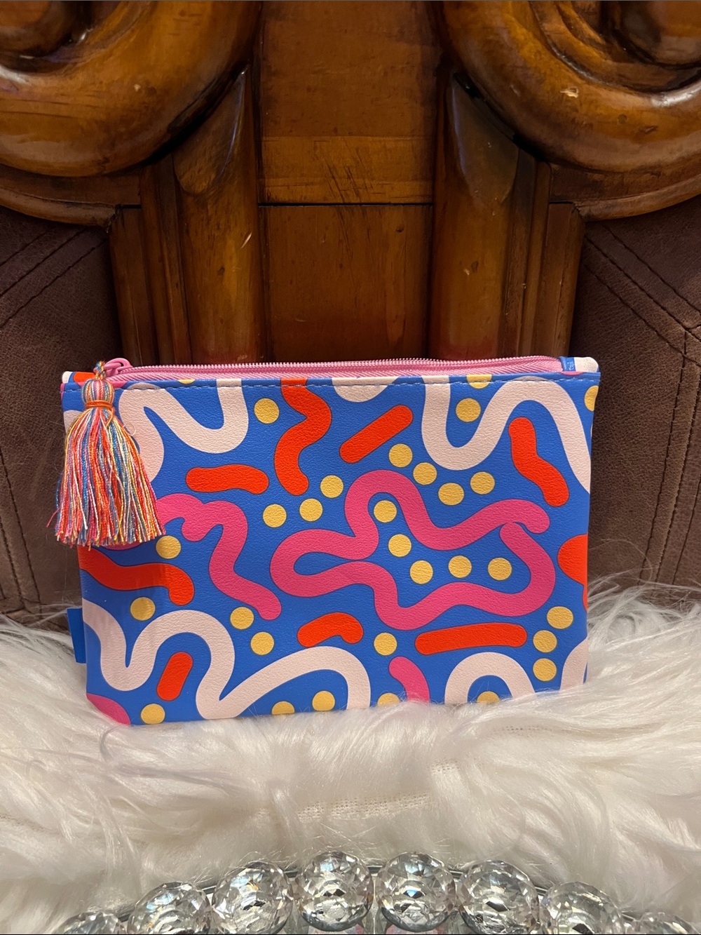 ipsy Multicolor Abstract Zip Cosmetic Bag - Blue & Pink